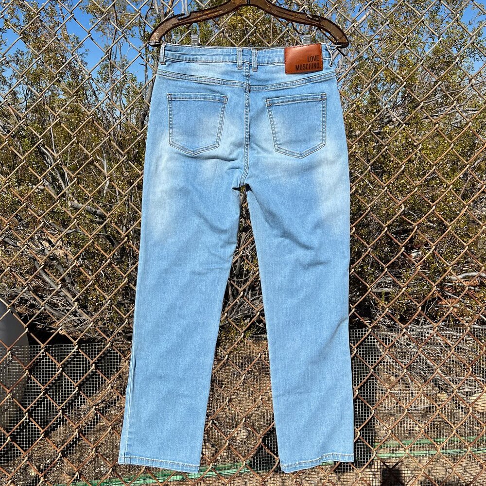 Love Moschino Embroidered Boyfriend Jeans, Stretch Straight Leg, Sz 26 Je T'Aime - Picture 8 of 10